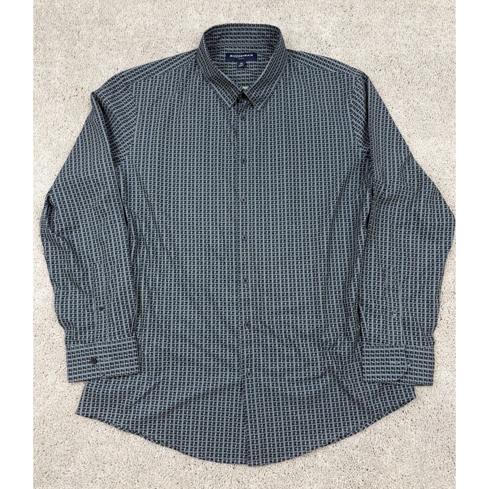 Mizzen+Main Leeward Long Sleeve Button Down Shirt XXL Trim Green Geometric